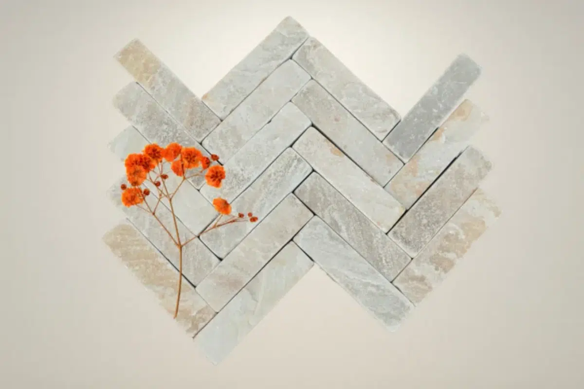 Mint Fossil Herringbone Paving
